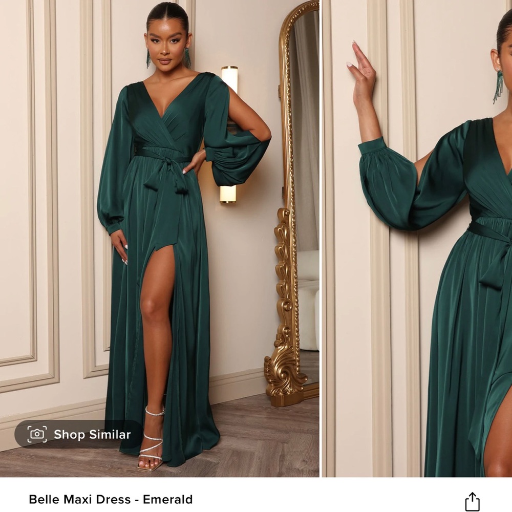 Fashion Nova Belle Dress - Emerald Green Maxi Formal Dress